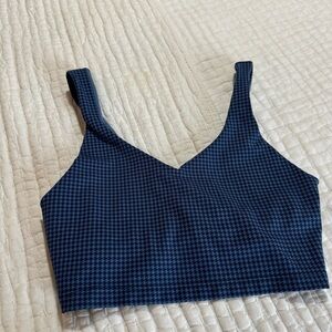 Aerie OFFLINE Mini Houndstooth V-Neck Longline Sports Bra in Royal Navy